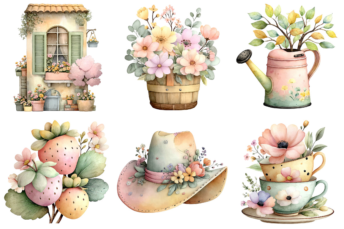 Vintage Little Cottage Clipart, an Illustration by DreamCafeArt (Photo 7 of 8)