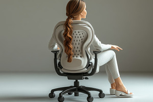 Woman sitting elegantly in a modern, a Photo by Tanuart