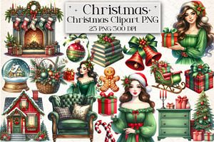 Watercolor Classic Christmas Clipart, an Illustration by Libby Wishes
