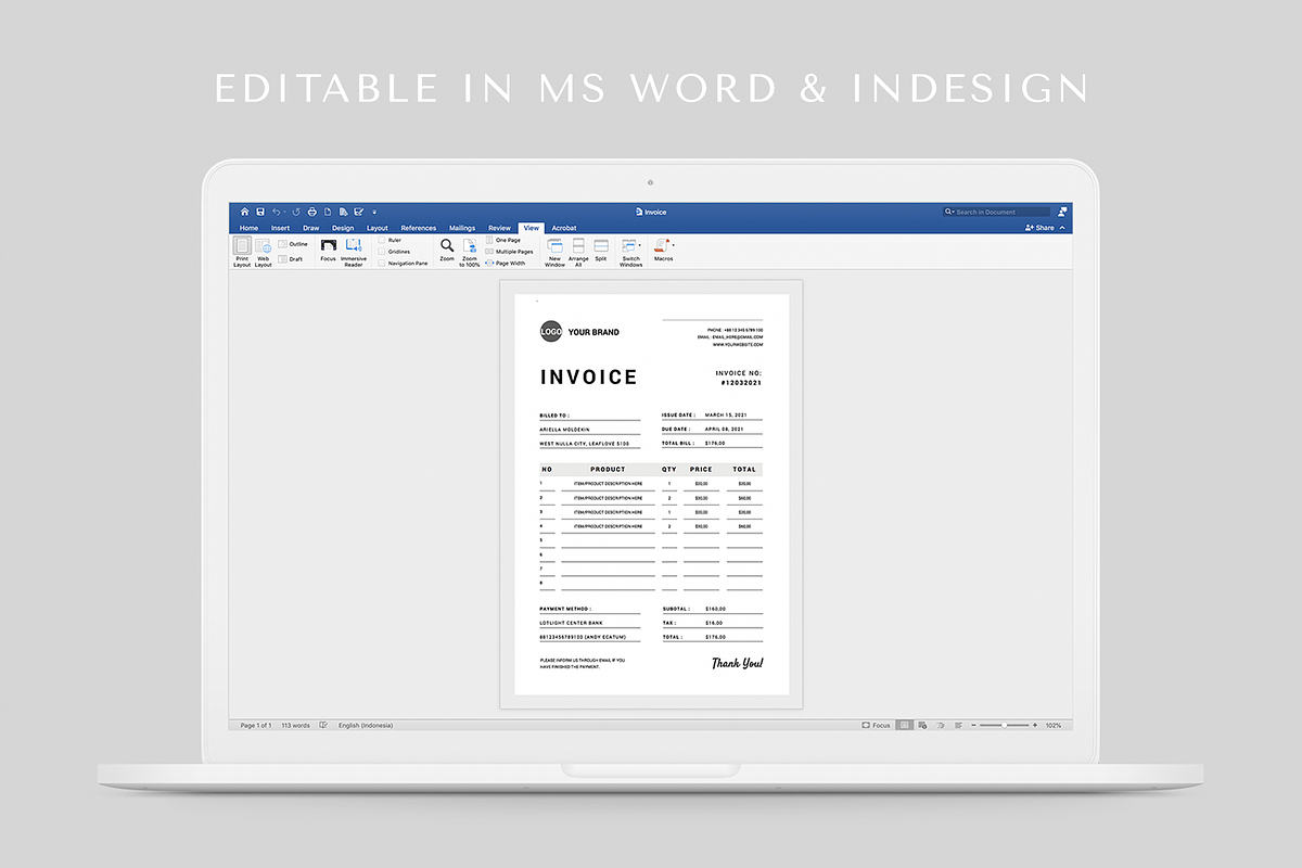 Invoice | MS Word & Indesign, a Stationery Template by Leaflove
