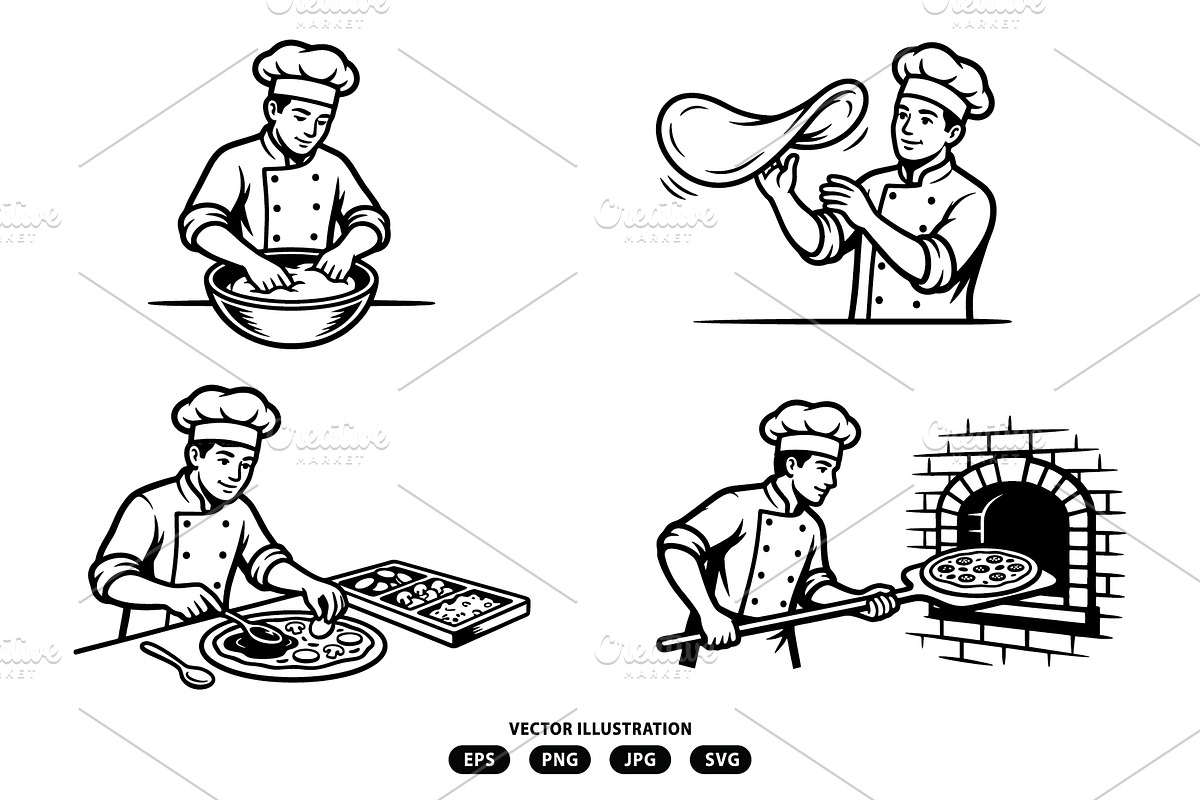 Activity of a man making pizza, a Person Illustration by Vectorlina (Photo 1 of 3)