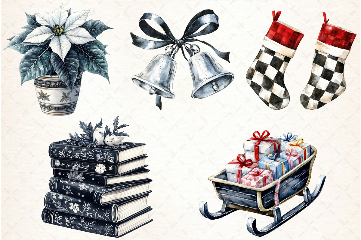 Black and White Christmas Clipart, an Illustration by Libby Wishes (Photo 2 of 7)