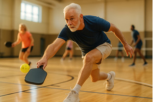 Senior man playing pickleball, a Sports & Recreation Photo by Sergey Kotenev