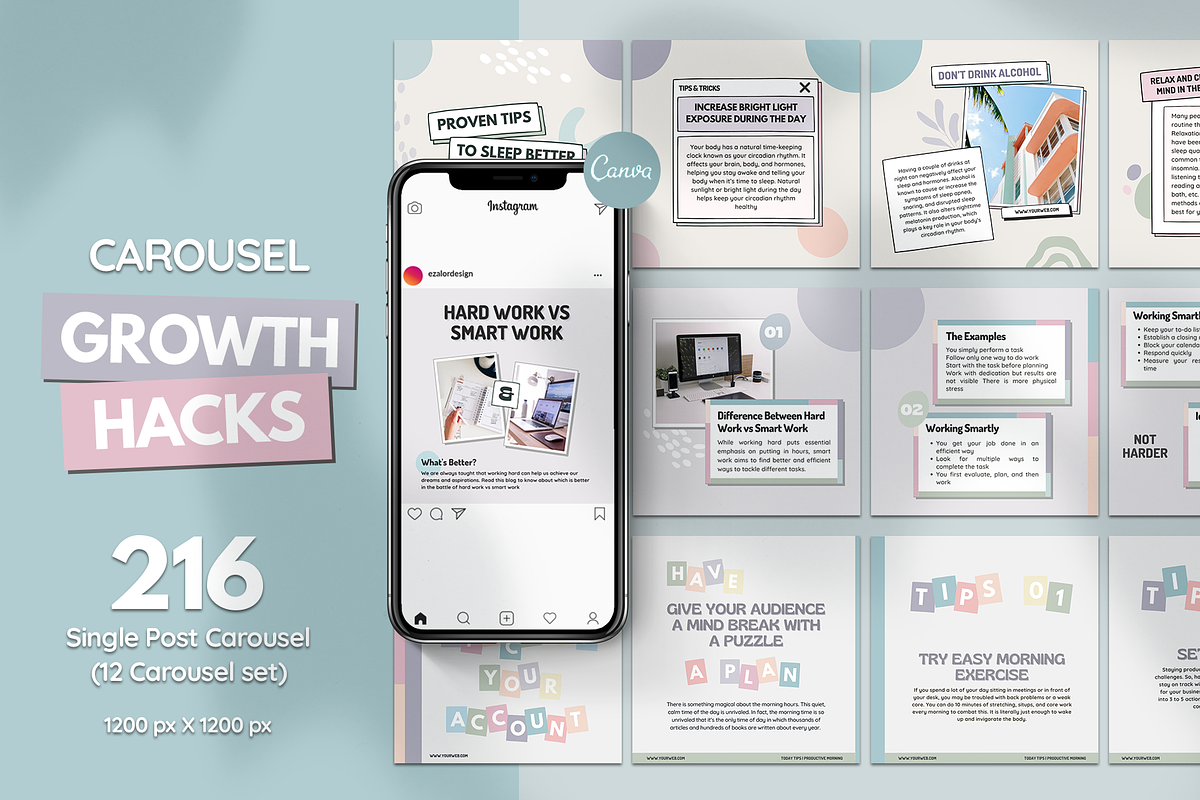 Instagram Carousel Growth Hacks, a Social Media Template by Analogi Studio (Photo 1 of 23)