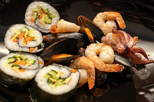 Sushi - rolls, shrimps and mussels, a Food & Drink Photo by Photo Kaminski