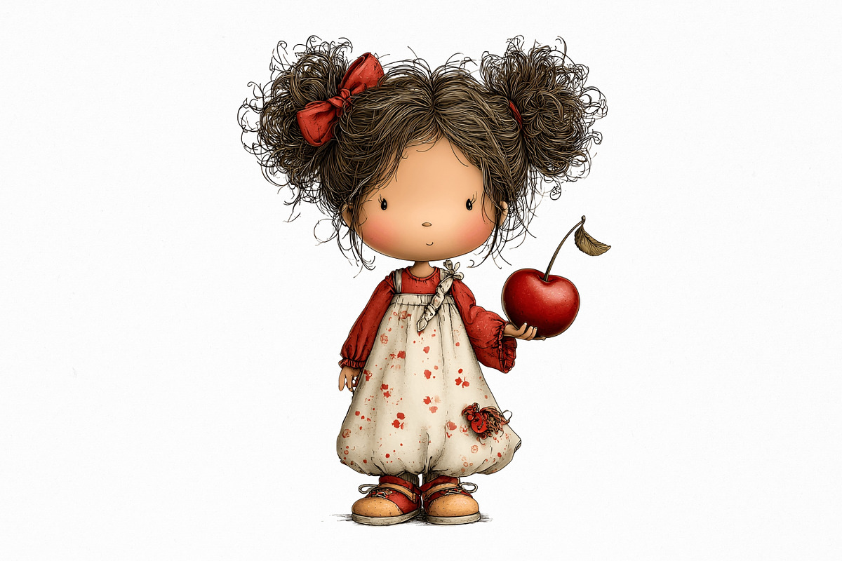 Cherry Girl Watercolor Clipart, a Person Illustration by Nicolle's Colorful Art (Photo 2 of 10)