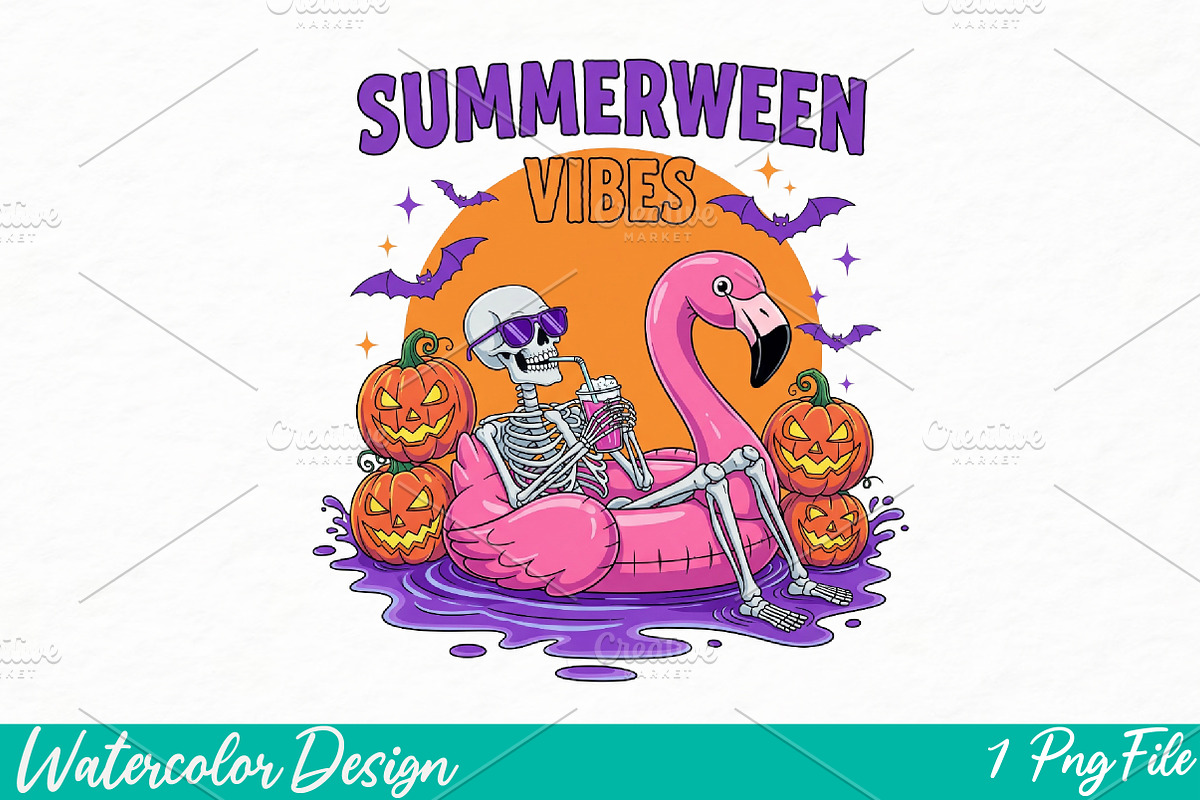 Summerween Vibes PNG, an Illustration by Watercolor design (Photo 1 of 3)