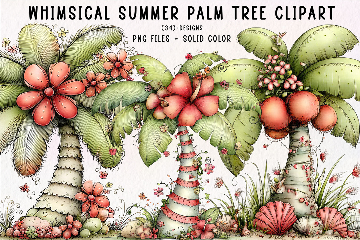 Whimsical Summer Palm Tree Clipart, an Illustration by CreationArt (Photo 1 of 10)
