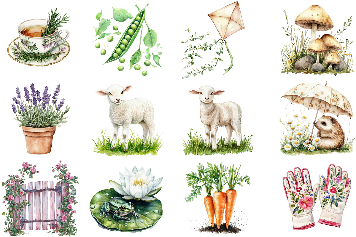 Spring Showers Watercolor Clipart, an Illustration by DreamCafeArt (Photo 4 of 8)