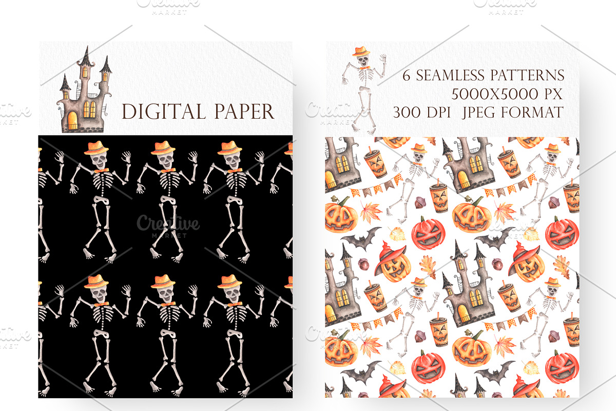 Halloween watercolor set. Pumpkins., a Seasonal Illustration by SabinaWatercolorArt (Photo 6 of 14)