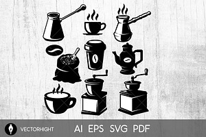 Set Of Coffee Shop Design Elements.