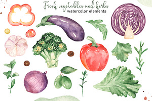 Vegetables And Herbs Watercolor