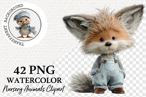 Watercolor Nursery Animals Clipart, a Transportation Illustration by Digital Artistic99