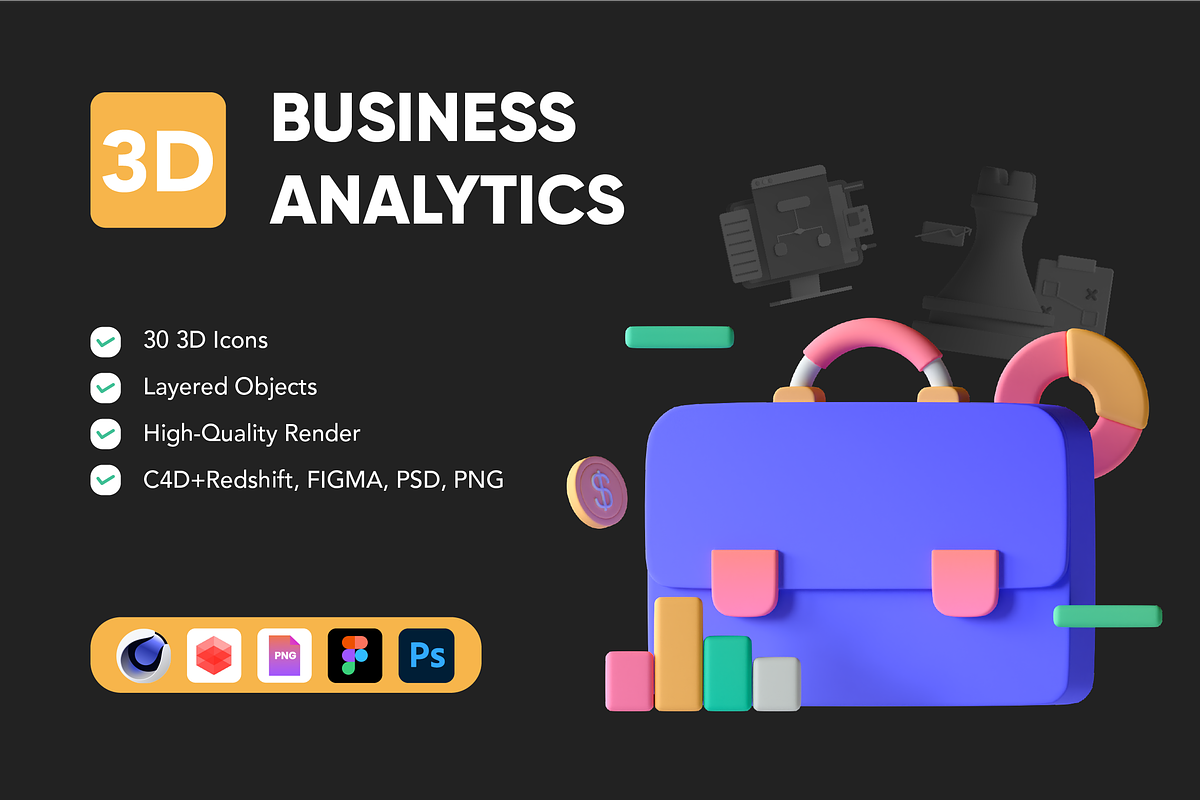 3D Business Analytics Icons, a 3D by Flat Icons (Photo 1 of 8)