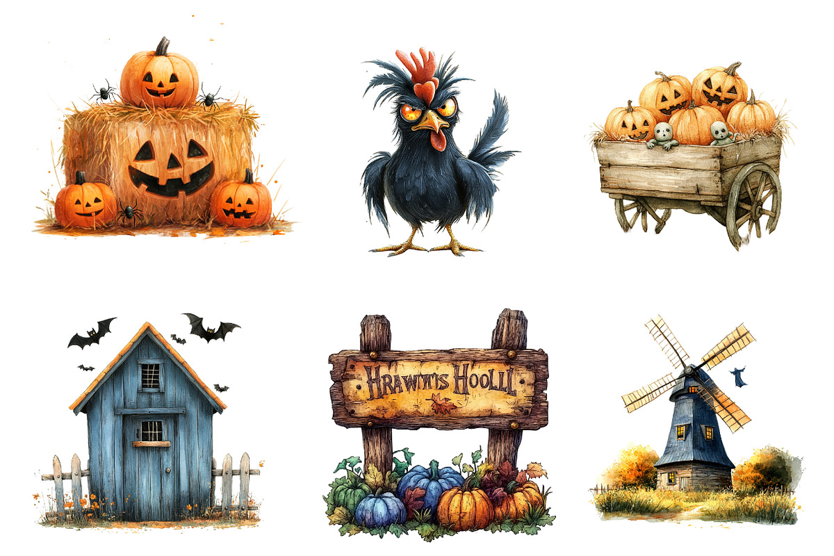 Creepy Halloween Farm Clipart Png, an Illustration by CreationArt (Photo 2 of 4)