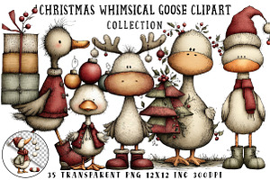 Christmas Whimsical Goose Clipart, an Illustration by OK Design