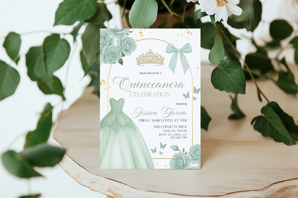Mint Green Quinceanera Invitation, a Templates & Theme by VeliusCreativeStudio (Photo 3 of 3)