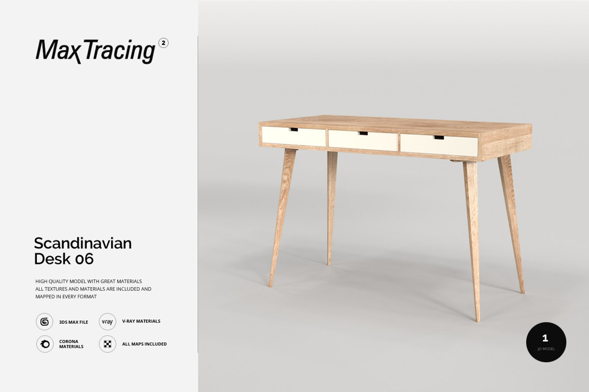 Scandinavian Desk 06, a Furniture 3D Model by maxtracing2 (Photo 1 of 11)