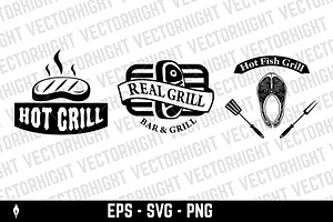 Set Of Grill Bar Labels, Logos SVG