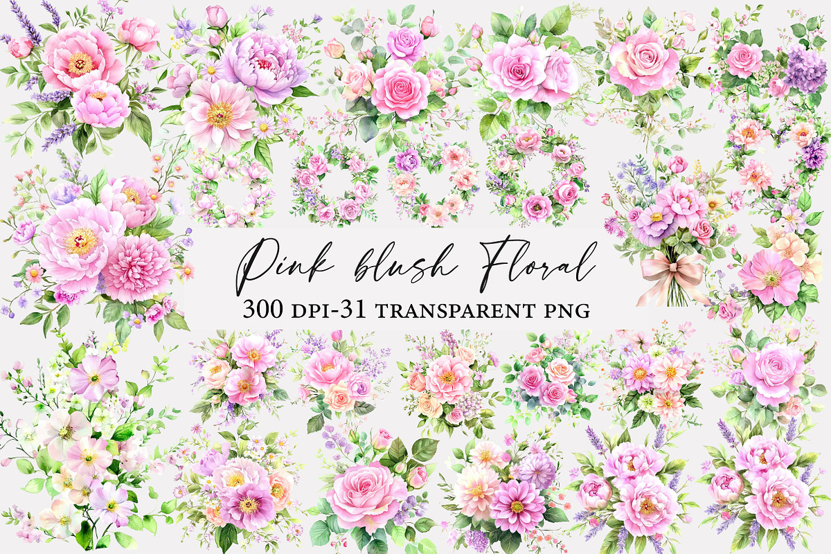Pink blush Floral watercolor clipart, an Illustration by Designworld (Photo 1 of 5)