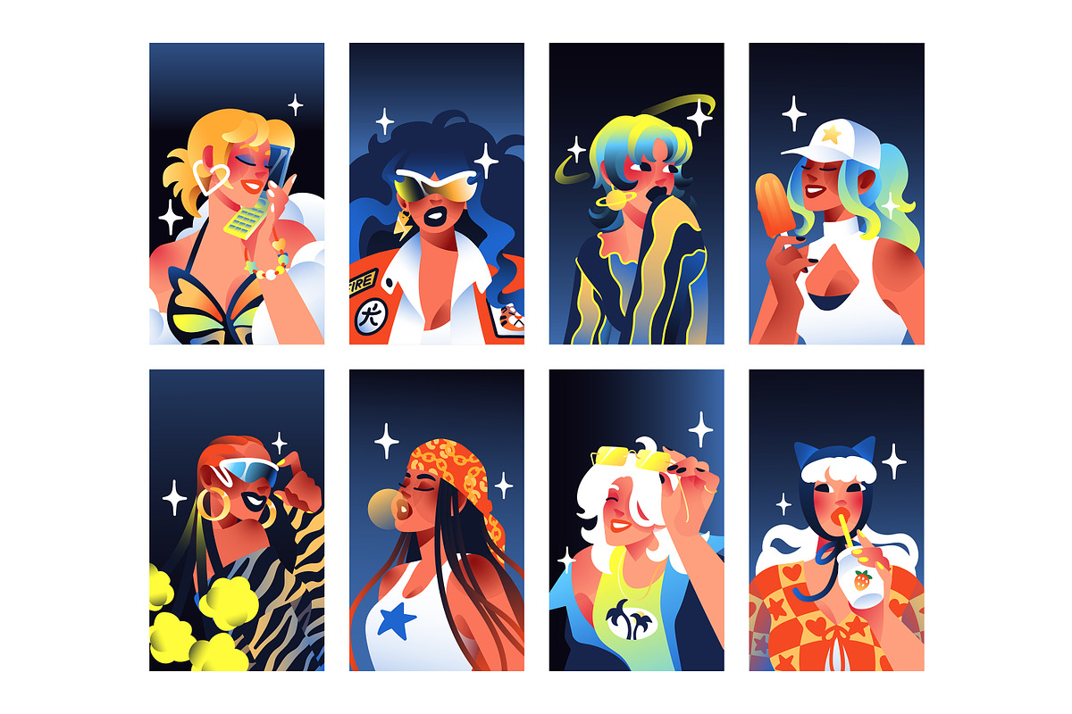 Fashion girls portraits set + banner, a Person Illustration by PaperTrident (Photo 1 of 10)