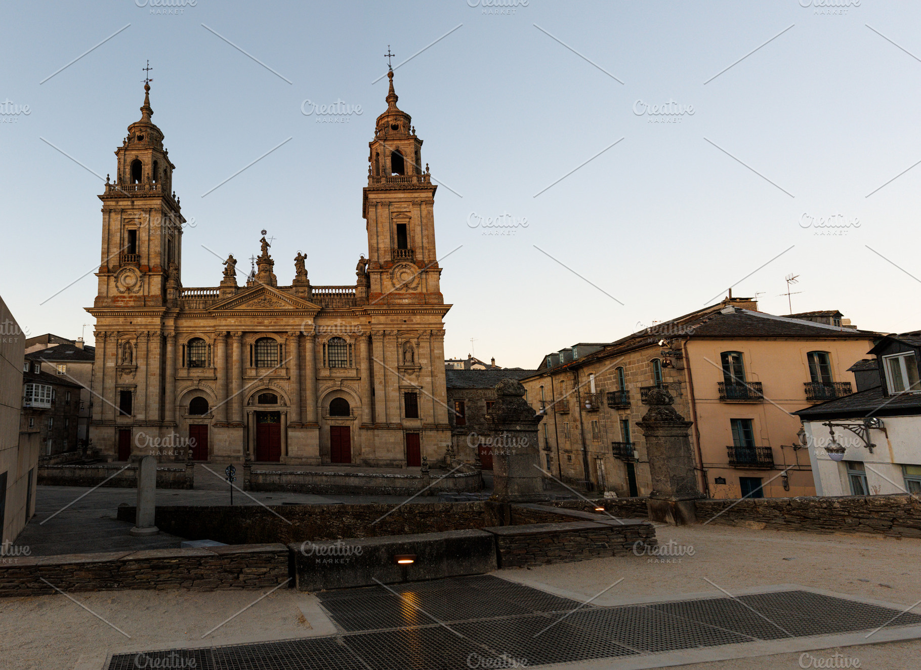 Historic Cathedral of Santa Maria at sunset in Lugo Galicia Spain, an Architecture Photo by Bepslabor