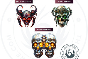 Zodiac Skulls Clipart Set