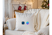 Holiday Living Room Pillow Scene, a Product Mockup by MockupWizard (Thumbnail 1 of 5)