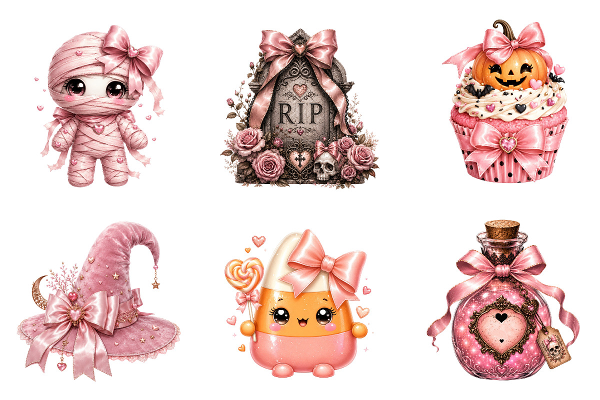 Coquette Pink Halloween Clipart, a Seasonal Illustration by Designworld (Photo 3 of 6)