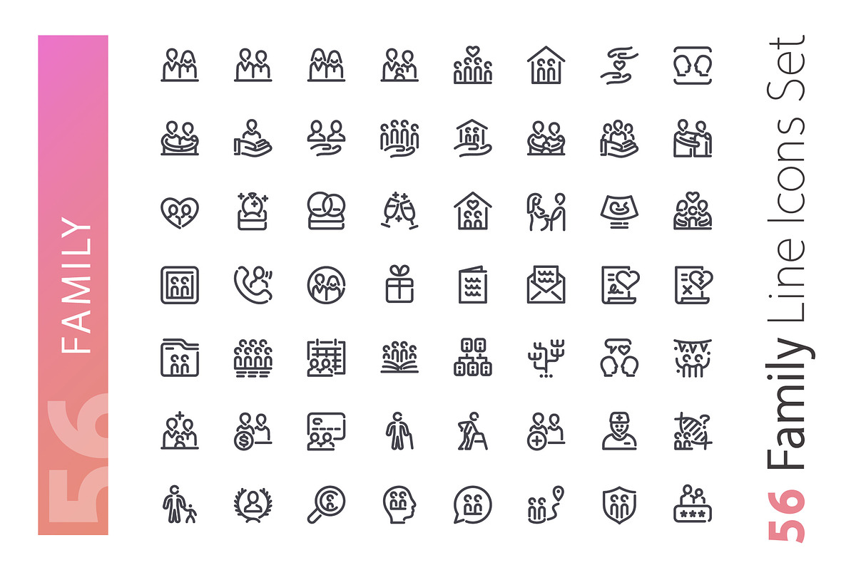 Family Line Icons Set, an Outline Icon by Voysla's Shop (Photo 2 of 5)