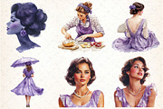 Purple Summer Vintage Woman Clipart, an Illustration by DreamCafeArt (Thumbnail 3 of 8)
