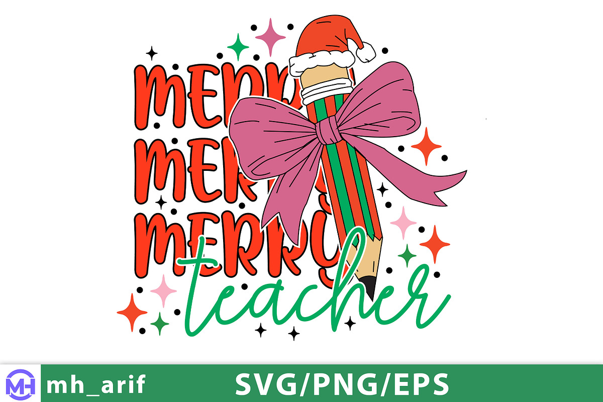 Christmas Merry Teacher SVG PNG, a Graphic by mh_arif (Photo 2 of 4)