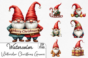 Watercolor Christmas Gnome Clipart, an Illustration by CrexoraLab