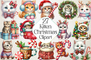 Kitten Christmas Clipart, an Illustration by DreamPrint404