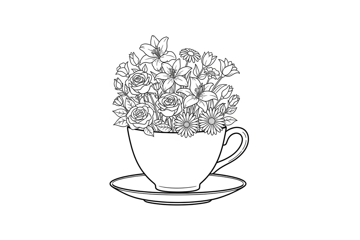 Floral Teacup Line Art Bundle, an Illustration by Gfx_Store (Photo 34 of 51)