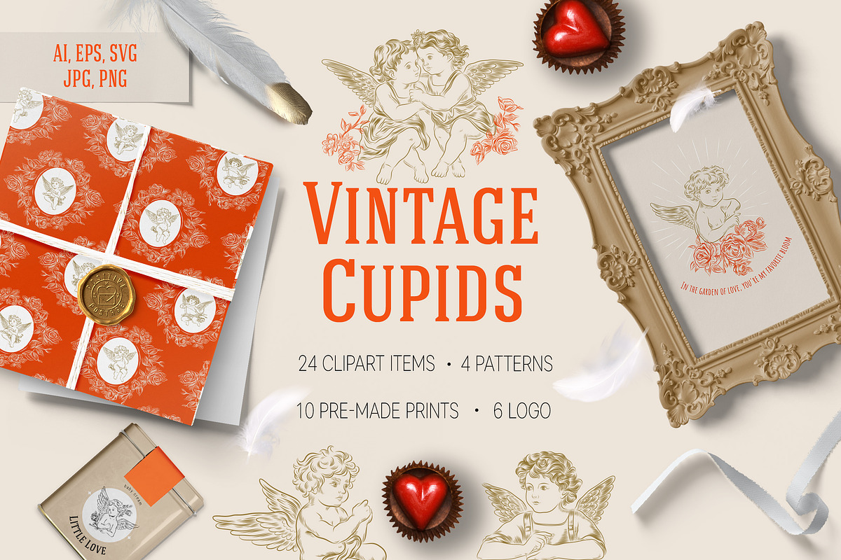 Vintage Cupid & Roses, a Decorative Illustration by helenreveur (Photo 1 of 7)