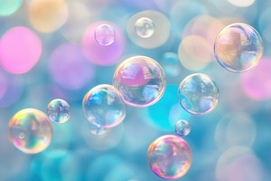 Delicate soap bubbles floating, a Photo by Pavel_design