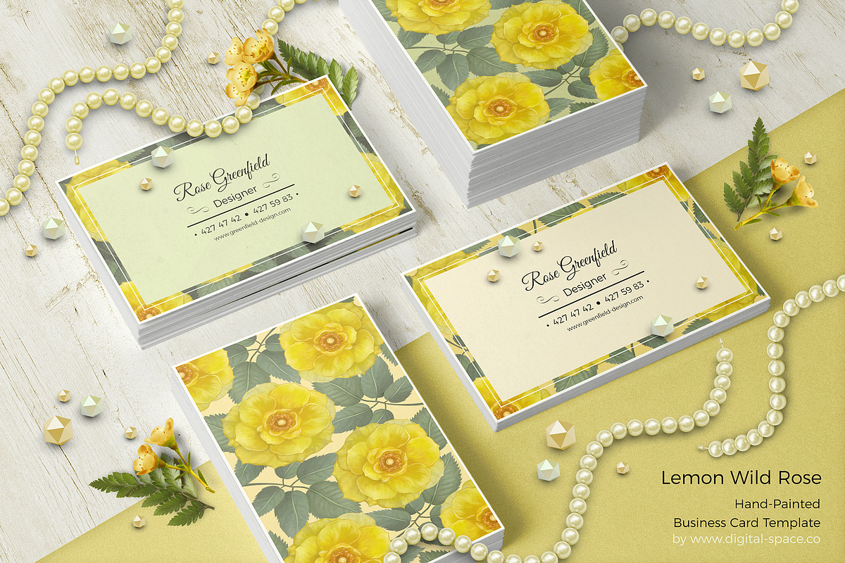 Lemon Wild Rose PSD Business Card, a Business Card Template by Digital Space (Photo 1 of 4)