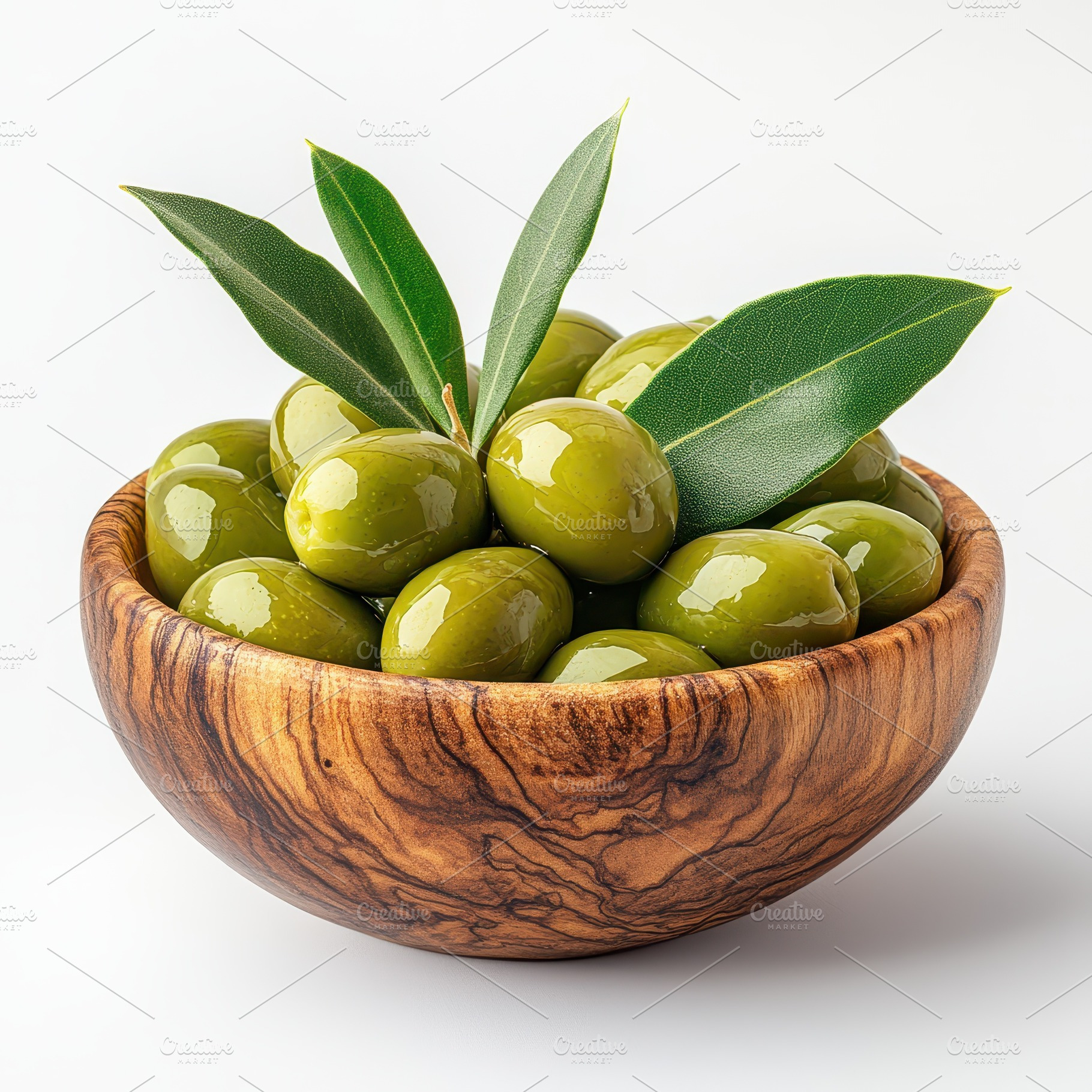 Green olives in wooden bowl with oli, a Food & Drink Photo by Pixeness Studio