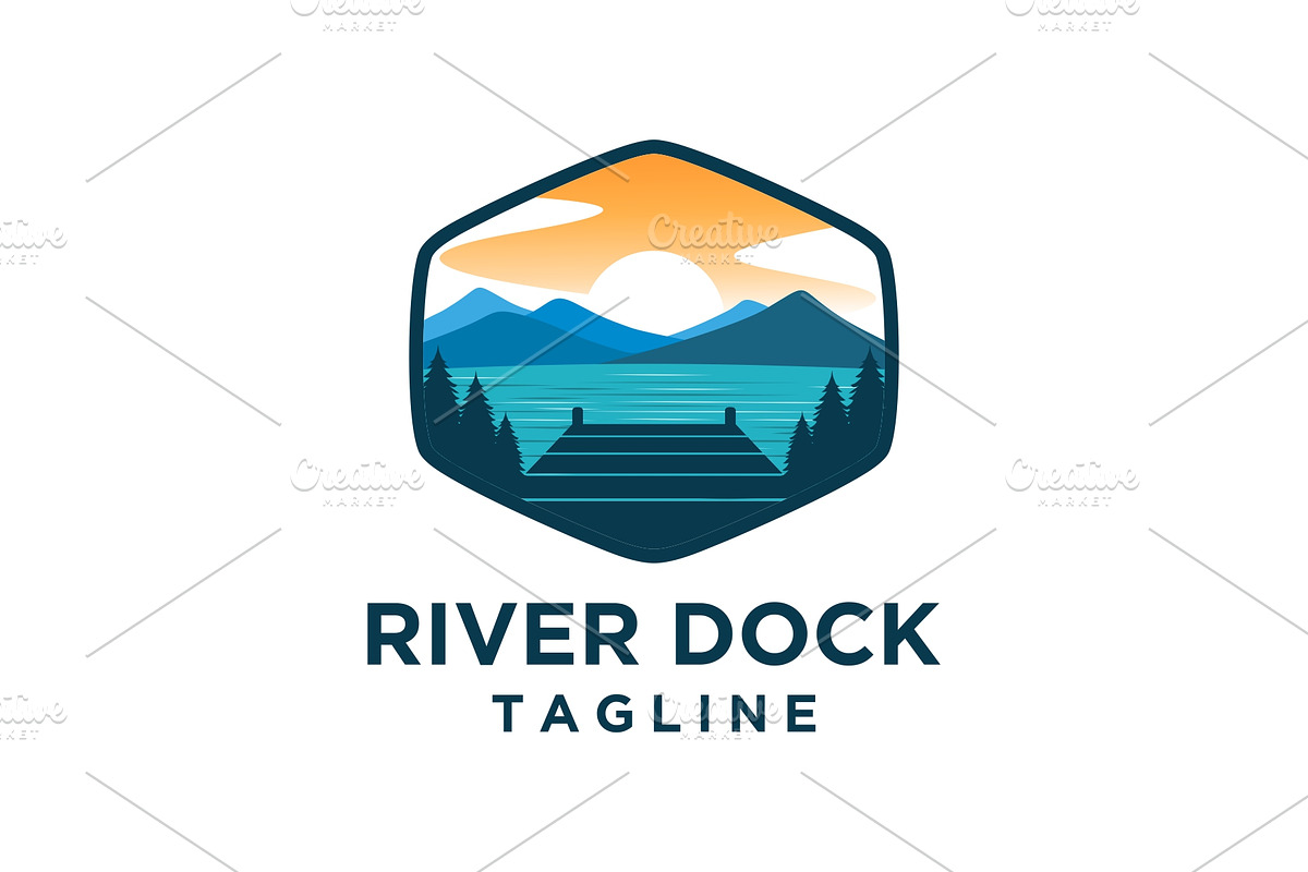 Dock and lake logo design template, a Branding & Logo Template by jundio studio