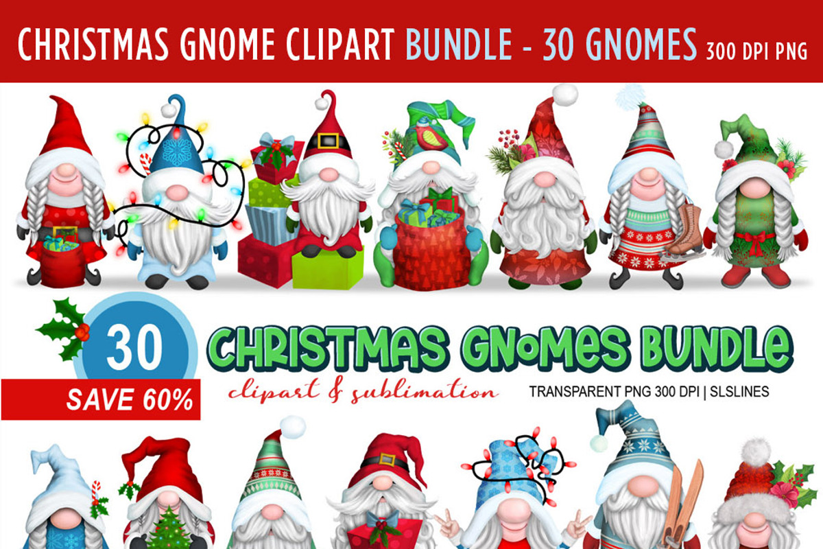 Christmas Gnome Clipart Bundle PNG, an Illustration by SLS Lines (Photo 7 of 7)