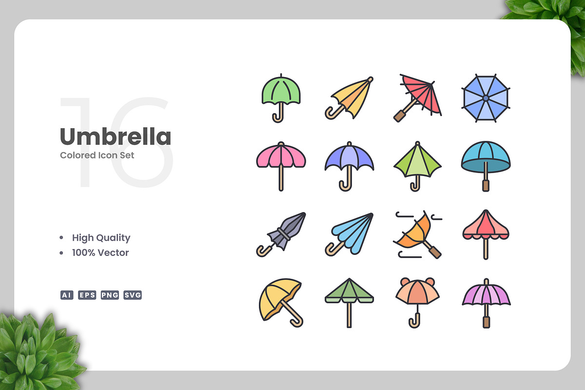 Umbrella Colored Icons, an Icon by Upnowgraphic