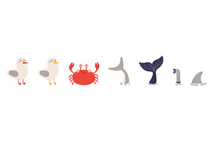Cute seagull, crab, whale, shark, an Animal Illustration by sceptical cactus