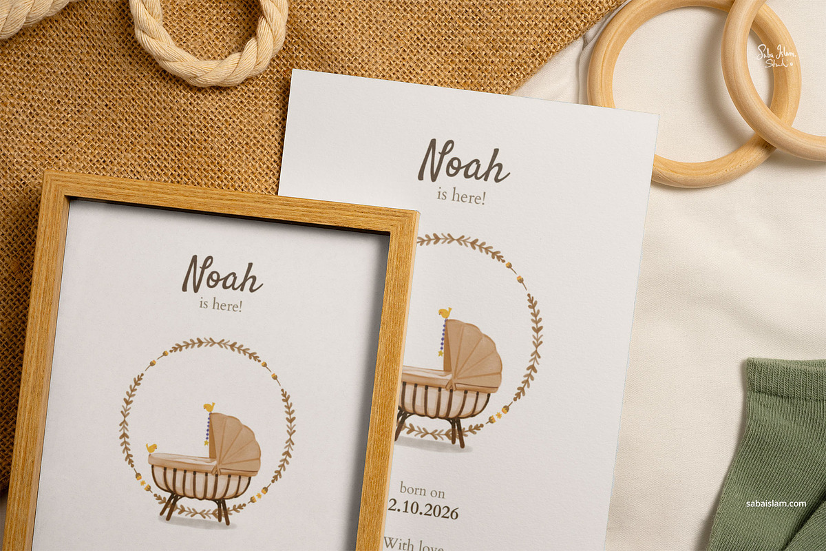 Boho-Brown Birth Announcement, a Card Template by SabaIslam.Studio (Photo 4 of 8)