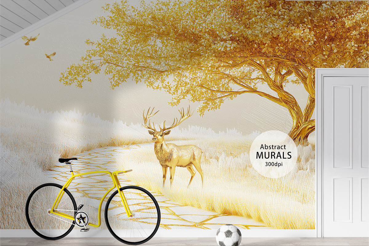Abstract golden tree elk wallpaper, a Decorative Illustration by fei long (Photo 2 of 10)