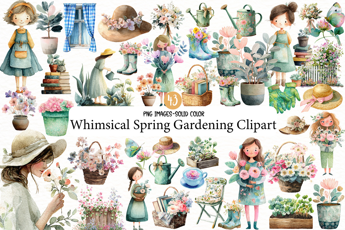 Whimsical Spring Gardening Clipart, an Illustration by Designworld (Photo 1 of 6)