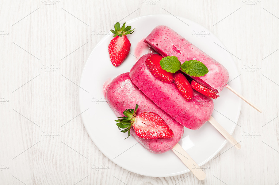 Strawberry Popslice Icecream On Light Background Stock Photo Containing