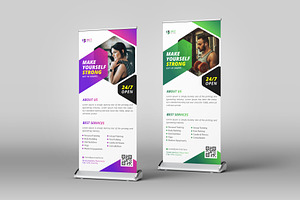 Fitness Gym Roll Up Banner Template, a Print Template by VectStock