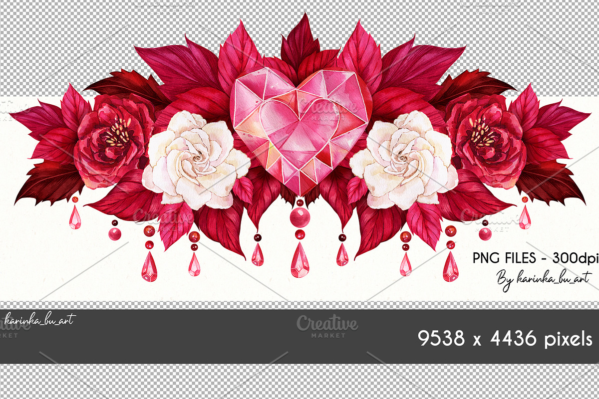 Red Valentines Day bouquets 12 PNG, a Decorative Illustration by KarinkaBU (Photo 3 of 5)