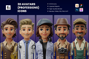 3D Character (Professions) Icon Set, a Characters & Person 3D Model by Flat Icons